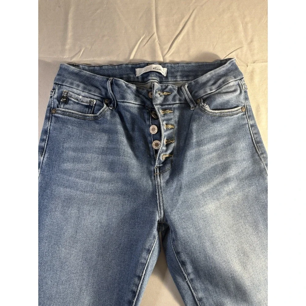 KanCan Curvy Women's Distressed Button‎ Fly Crop Skinny Jeans Raw Hem 11/29